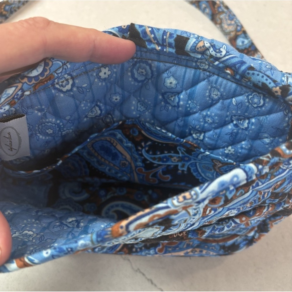 Stephanie Dawn Crossbody Hipster Bag Mocha Paisley Quilted Cotton Blue USA Made. - Picture 3 of 12